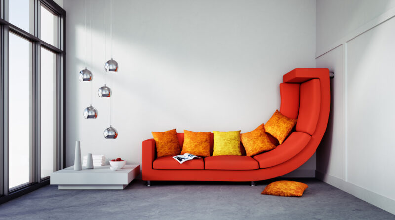 Rotes Sofa in zu engem Raum